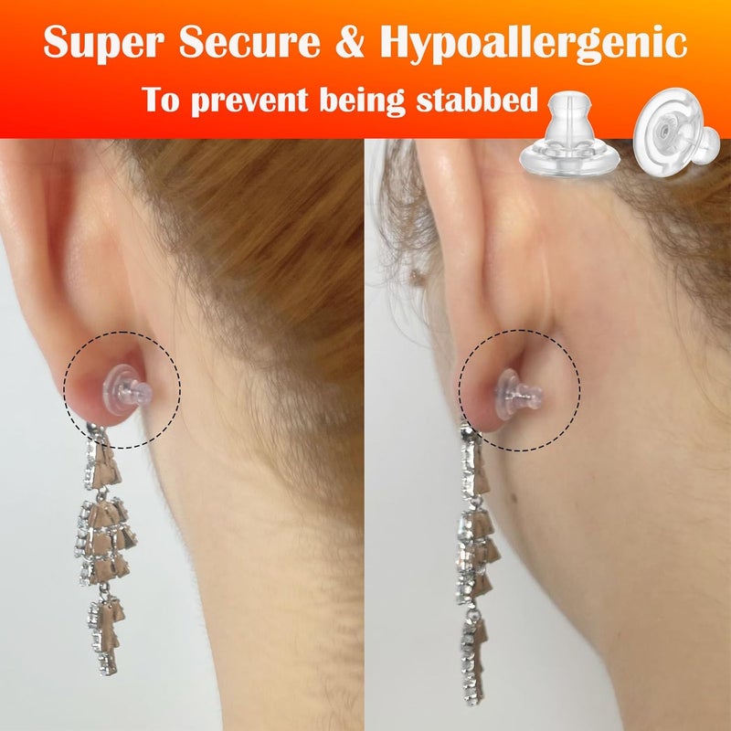 Moconar Earring Backs, Silver Silicone Earring Backs Replacements for Studs/Droopy Ears, Hypoallergenice Secure No-Irritate Earring Backs for Adults (White) - Image 3